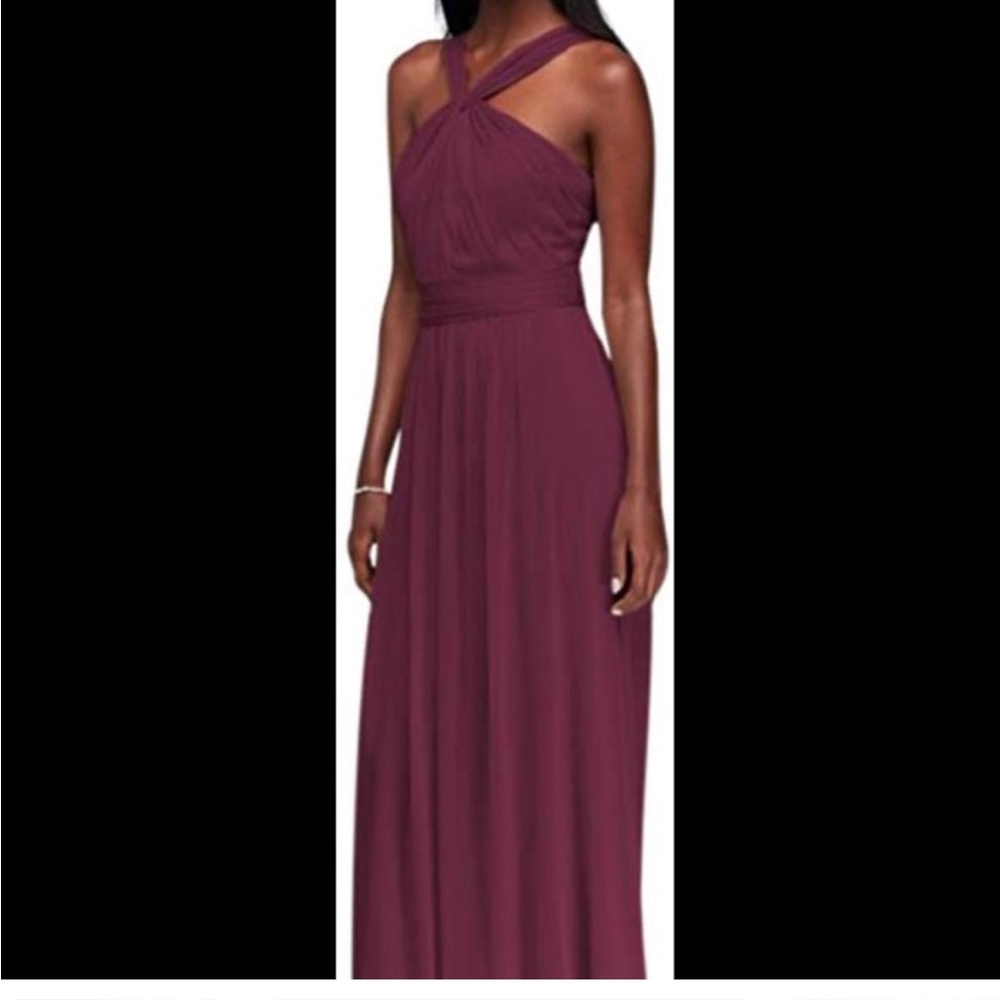 David’a Bridal Y-neck Long Mesh Bridesmaid Dress in Wine Size 2